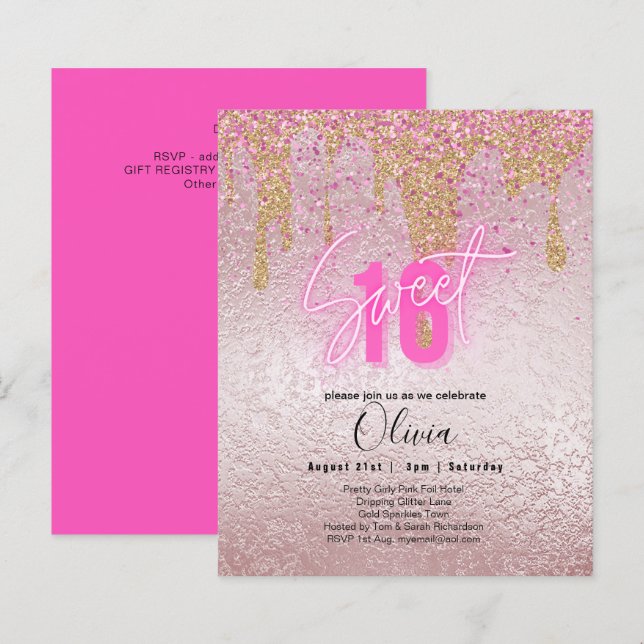Papier Étincelles Douce16 Jolie fille rose 16e anniversai (Devant / Derrière)
