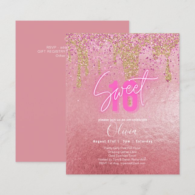 Papier Étincelles Douces16 Glitterie rose Anniversaire (Devant / Derrière)