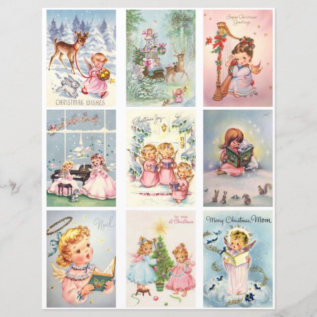 Papier Étiquettes de Noël Rétro Planche de Clipart (Devant)
