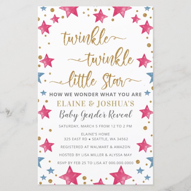 Papier Étoiles budgétaires Sexe Révéler Baby shower Invit (Devant)