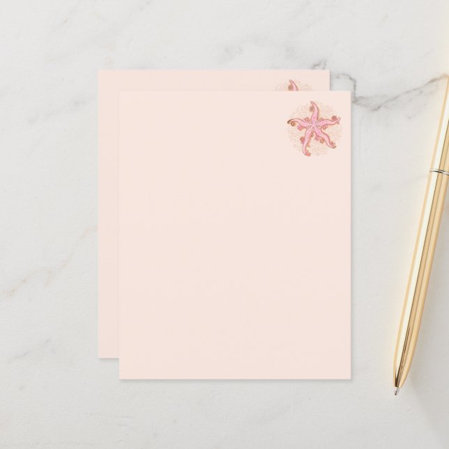 Papier Étoiles de mer et corail rose motif pastel (Devant/Arrière en situation)