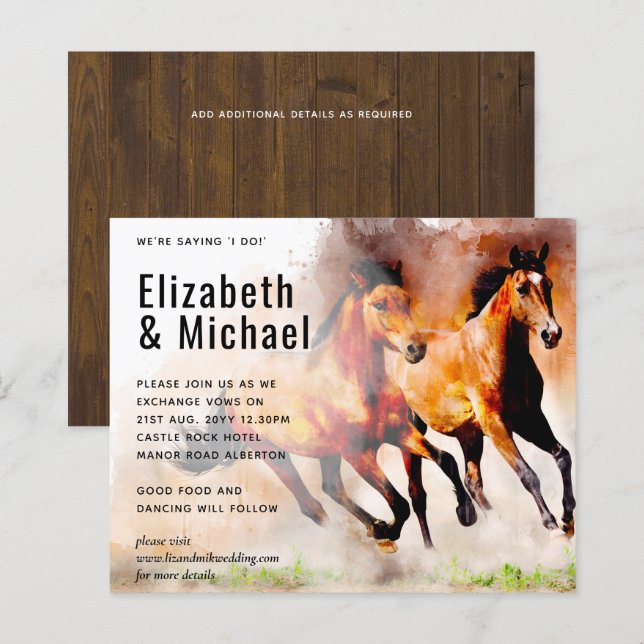Papier Étonnant Cheval Sauvage Budget Mariage Inviter (Devant / Derrière)