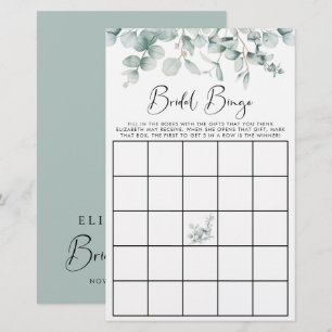 Papier Eucalyptus Aquarelle Bridal Bingo jeu de douche