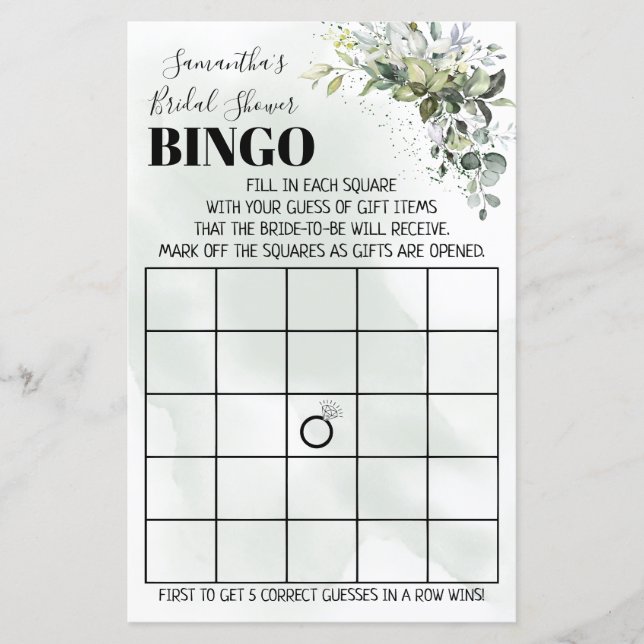 Papier Eucalyptus Bingo douche nuptiale jeu bilingue (Devant)