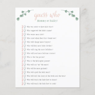 Papier Eucalyptus Devine Qui Baby shower Jeu