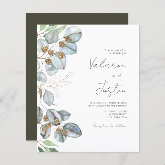 Papier Eucalyptus Faire-part de mariage de verdure (Devant / Derrière)