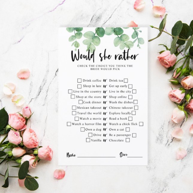 Papier Eucalyptus Fête des mariées Jeu Voudrait-elle plut (Créateur téléchargé)