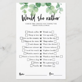 Papier Eucalyptus Fête des mariées Jeu Voudrait-elle plut