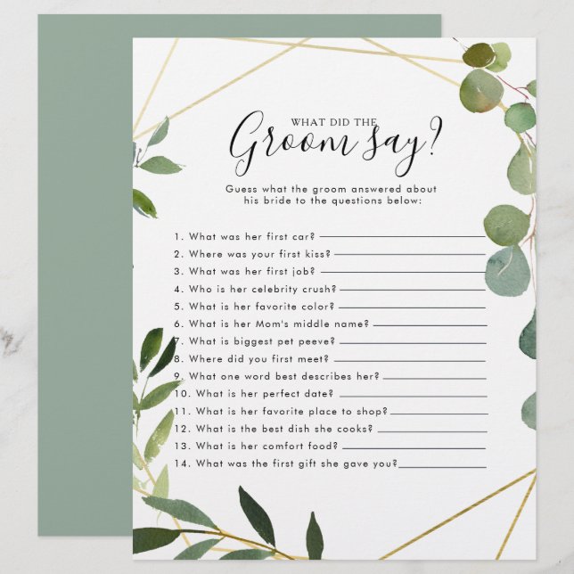 Papier Eucalyptus Fête des mariées Qu'est-ce que la chamb (Devant / Derrière)