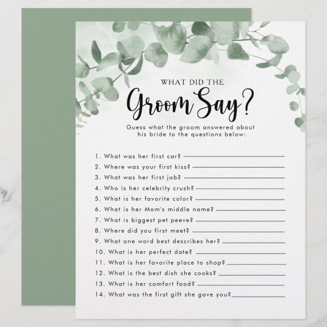 Papier Eucalyptus Fête des mariées Qu'est-ce que la chamb (Devant / Derrière)