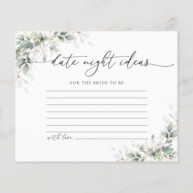Papier Eucalyptus Gold Fête des mariées Date Nuit Idées (Devant)
