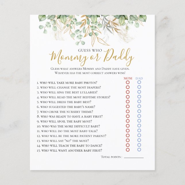 Papier Eucalyptus Green Baby shower Jeu (Devant)