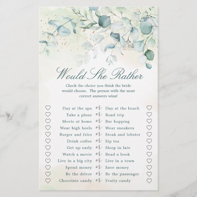 Papier Eucalyptus Green Fête des mariées Jeu (Devant)