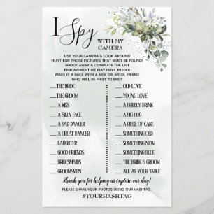 Papier Eucalyptus I Spy mariage réception jeu bilingue