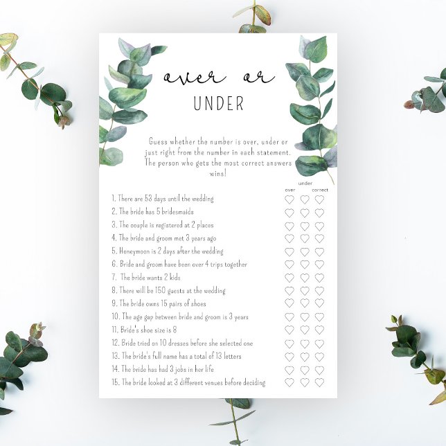 Papier Eucalyptus - Jeu de douche sous ou sur la nuptiale (Créateur téléchargé)