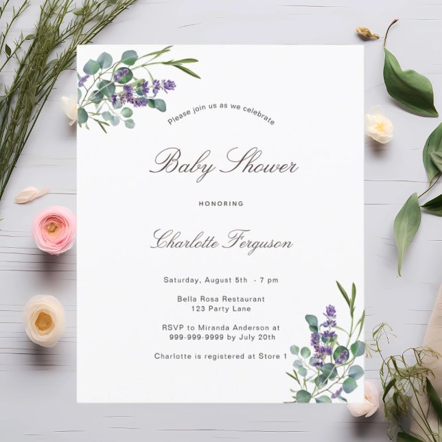 Papier Eucalyptus lavender baby shower invitation budgéta (Créateur téléchargé)