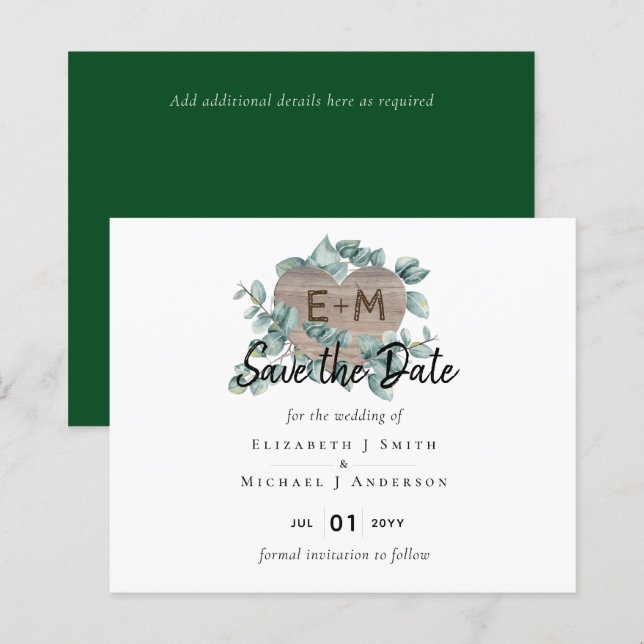 Papier Eucalyptus Mariage - Aquarelle Verdure Monogramme (Devant / Derrière)