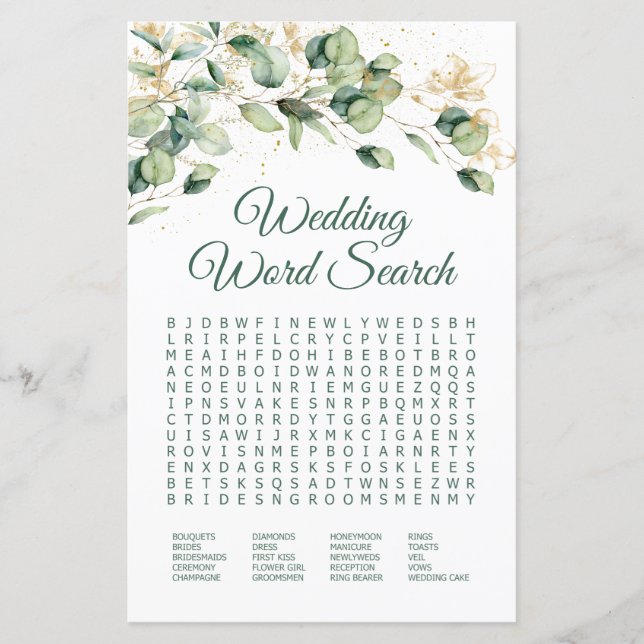 Papier Eucalyptus Mariage Word Recherche Jeu de douche (Devant)