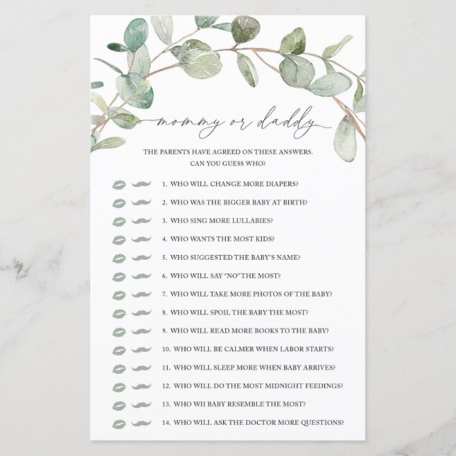 Papier Eucalyptus Mommy ou Daddy Jeu (Devant)