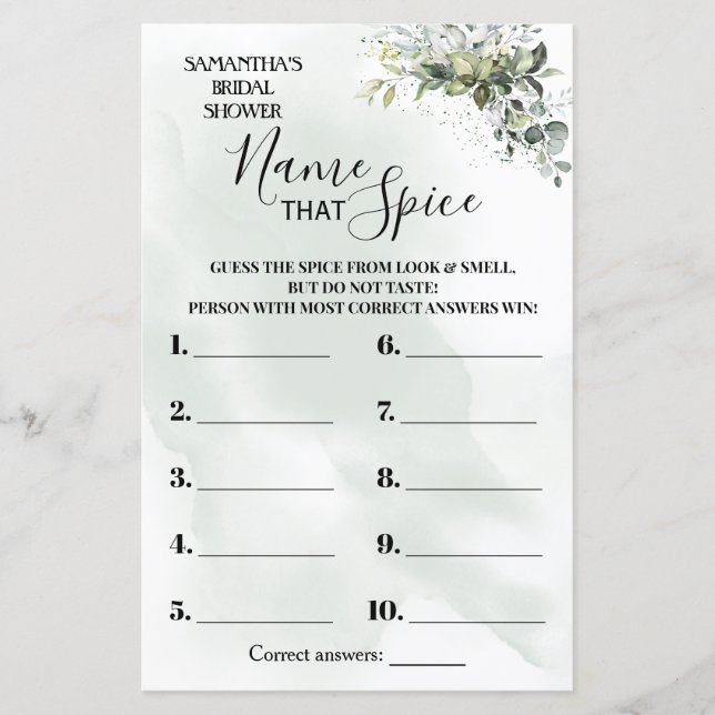 Papier Eucalyptus Nommez cette épice jeu de douche biling (Devant)