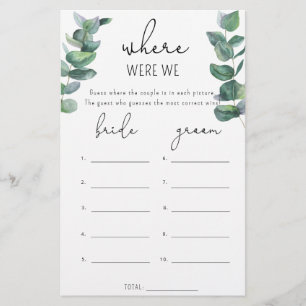 Papier Eucalyptus - Où étions-nous jeu de baby shower pou