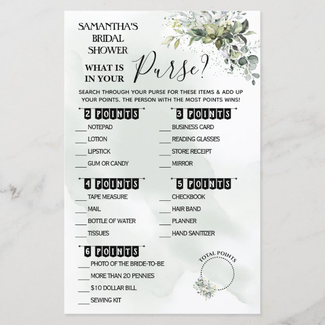 Papier Eucalyptus Qu'est-ce qu'il y a dans votre sac à do (Devant)