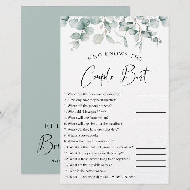 Papier Eucalyptus qui connaît le couple meilleur jeu de d (Devant / Derrière)