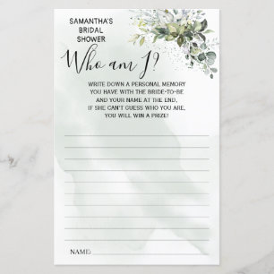 Papier Eucalyptus Qui suis-je douche nuptiale jeu bilingu