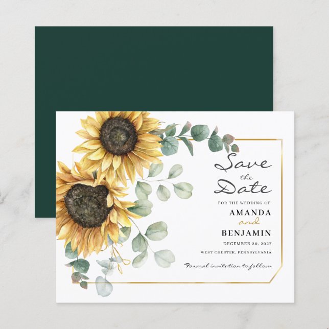 Papier Eucalyptus Tournesol Enregistrer La Date Annonce (Devant / Derrière)