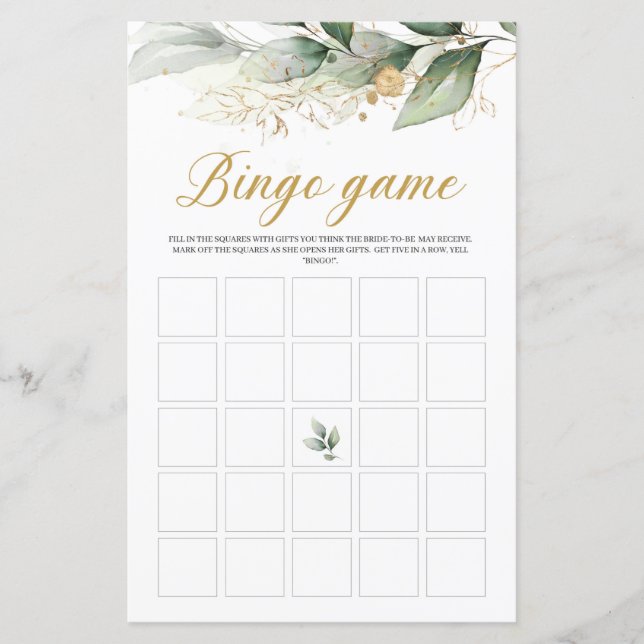 Papier Eucalyptus verdure nuptiale douche jeu de bingo (Devant)