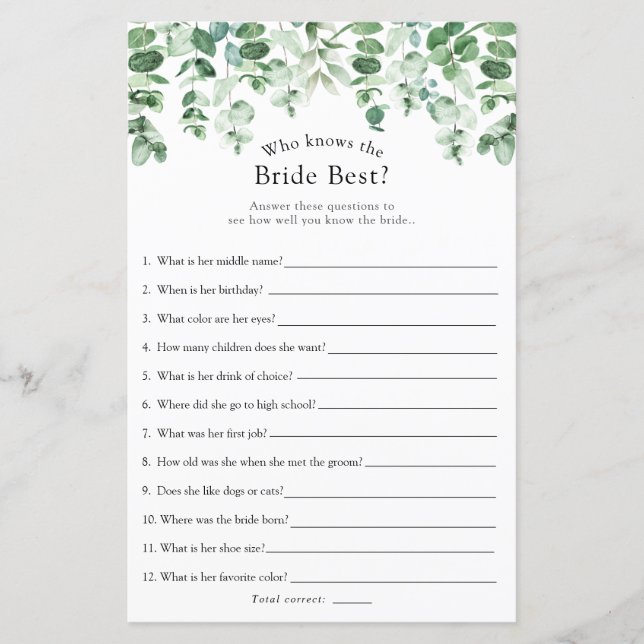 Papier Eucalyptus verdure qui connaît la mariée meilleur  (Devant)