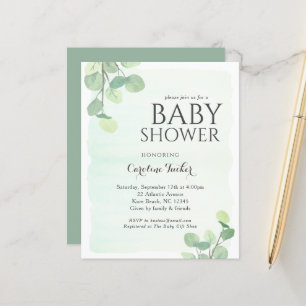 Papier Eucalyptus Vert Budget Baby shower Invitation
