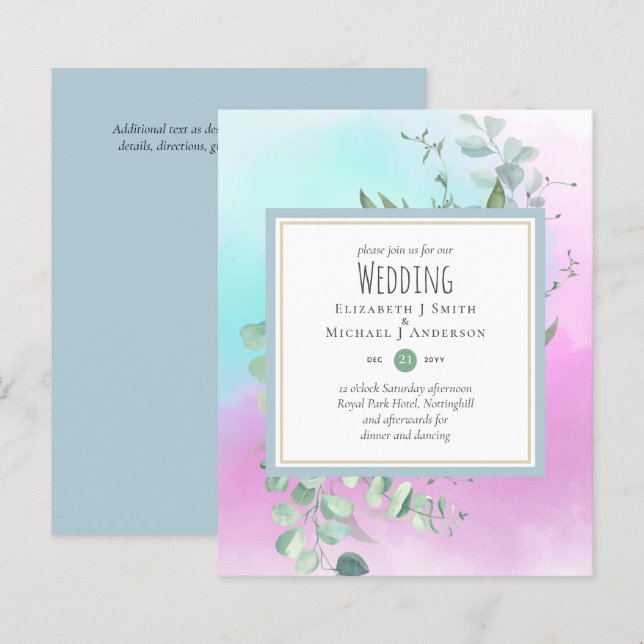 Papier Eucalyptus vert DUSTYBLUE ROSE BUDGET Mariage (Devant / Derrière)
