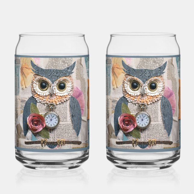 Papier Eule Soda Glas (Vorderseite)