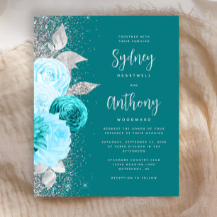 Papier Faire-Des-Fleurs Turquoise Argent Calligraphie Mar