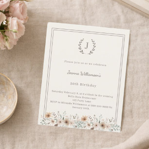 Papier Faire-part d'anniversaire couronne monogramme ivoi