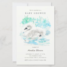 Faire-part de Baby Shower à l'aquarelle Petit Cygn