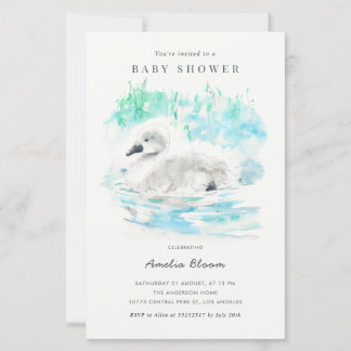 Papier Faire-part de Baby Shower à l'aquarelle Petit Cygn