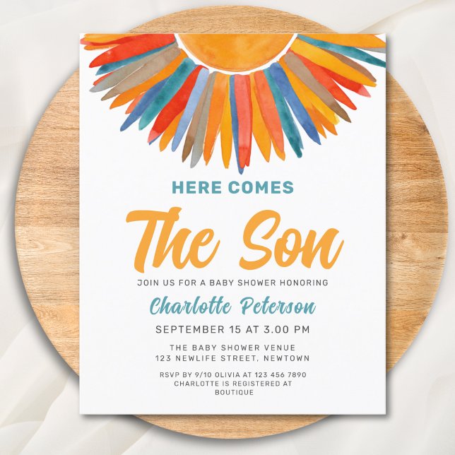 Papier Faire-part de Baby Shower Budget Soleil Voici veni (Créateur téléchargé)