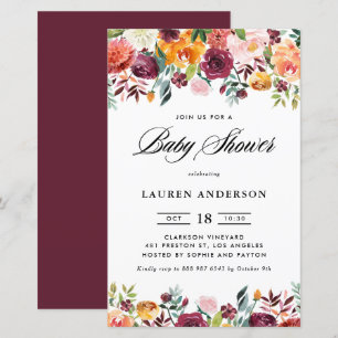 Papier Faire-part de Baby Shower Couronne de Fleurs d'Aut