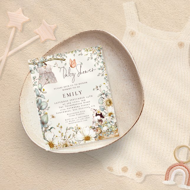 Papier Faire-part de Baby Shower crème Lapin au budget mo (Créateur téléchargé)