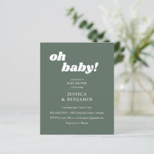 Papier Faire-part de bains de bébé vert sauge minimaliste
