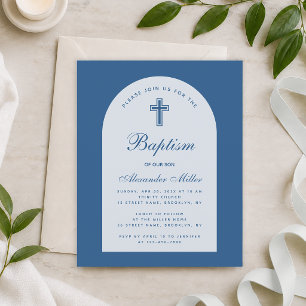 Papier Faire-part de baptême garçon bleu classique Budget