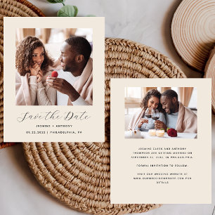 Papier Faire-part de budget 2-Photo Minimal Beige