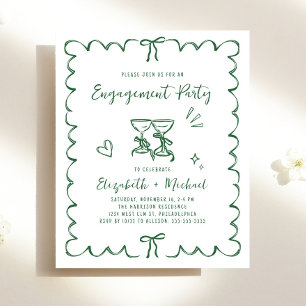 Papier Faire-part de fête de fiançailles à cadre ondulé c