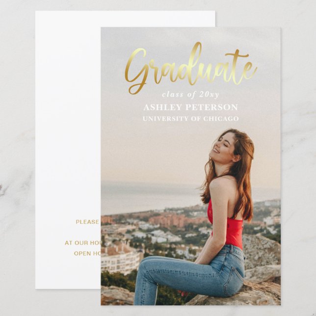 Papier Faire-part de graduation de la photo du script Gol (Devant / Derrière)