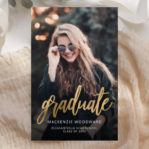 Papier Faire-part de graduation du script d'or de photo b