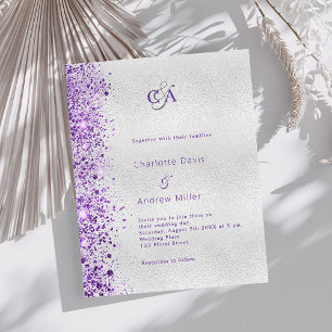 Papier Faire-part de mariage à budget violet argenté