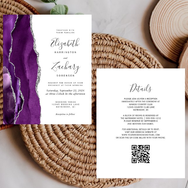 Papier Faire-part de mariage à code QR Agate Violet Budge (Créateur téléchargé)