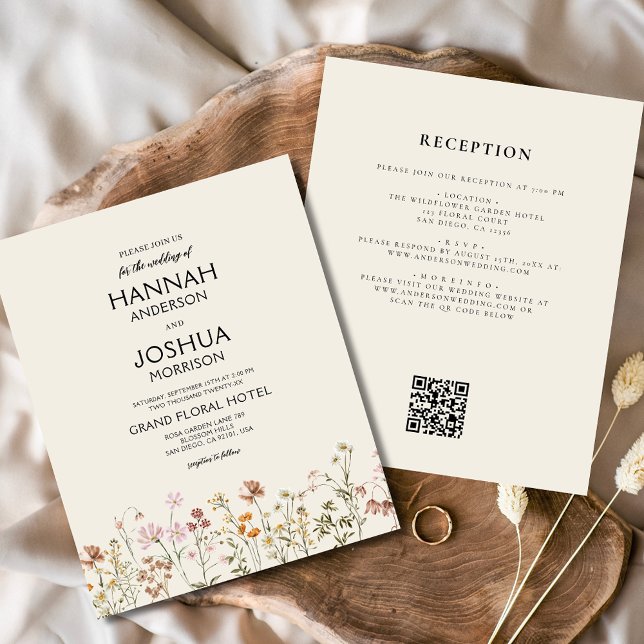 Papier Faire-part de mariage à code QR de fleurs sauvages (Créateur téléchargé)